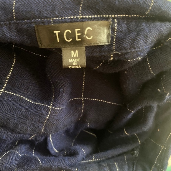 TCEC Dark Navy Blue White Plaid Button Up Long Sleeve Top Tunic / Dress - Picture 5 of 6